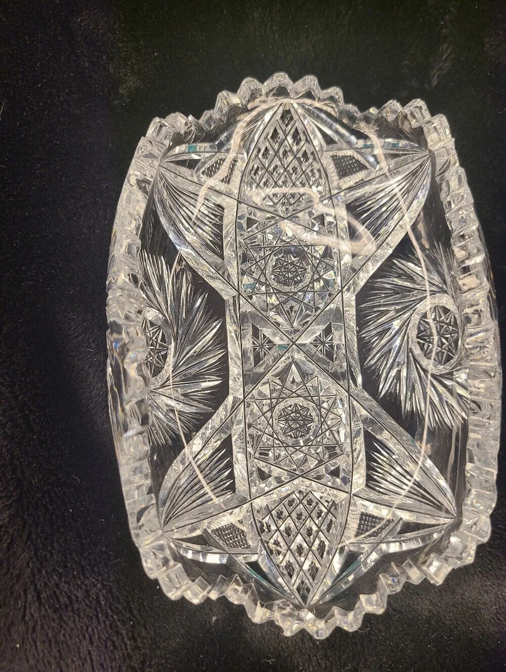 Antique ABP American Brilliant Period Cut Crystal Ornate Oval Dish Vintage